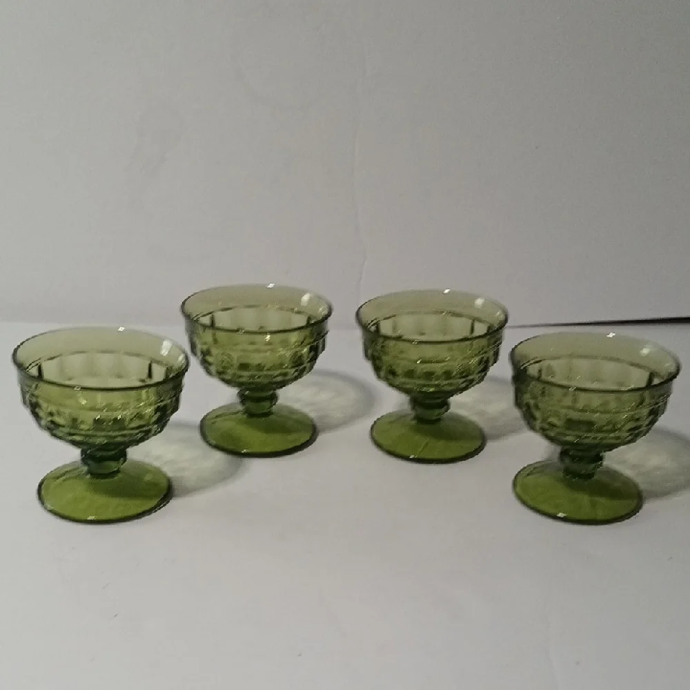 Vintage Indiana Glass Whitehall Dessert Goblets Set Of Four In Avocado Green